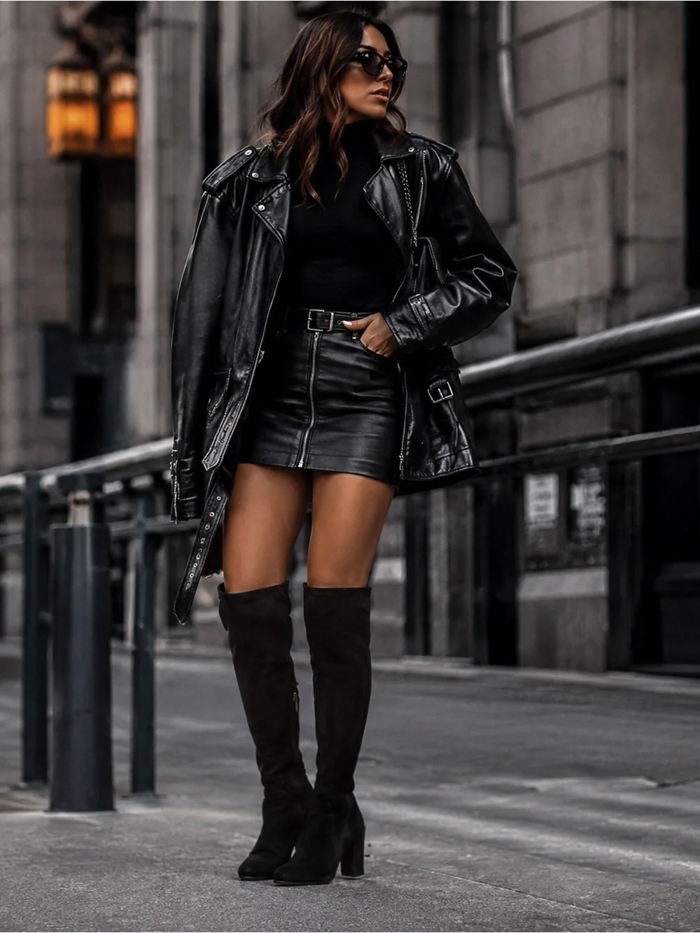 KENNETH COLE Women's Black Nubuck Leather Over The Knee Chunky Heel Boots 9